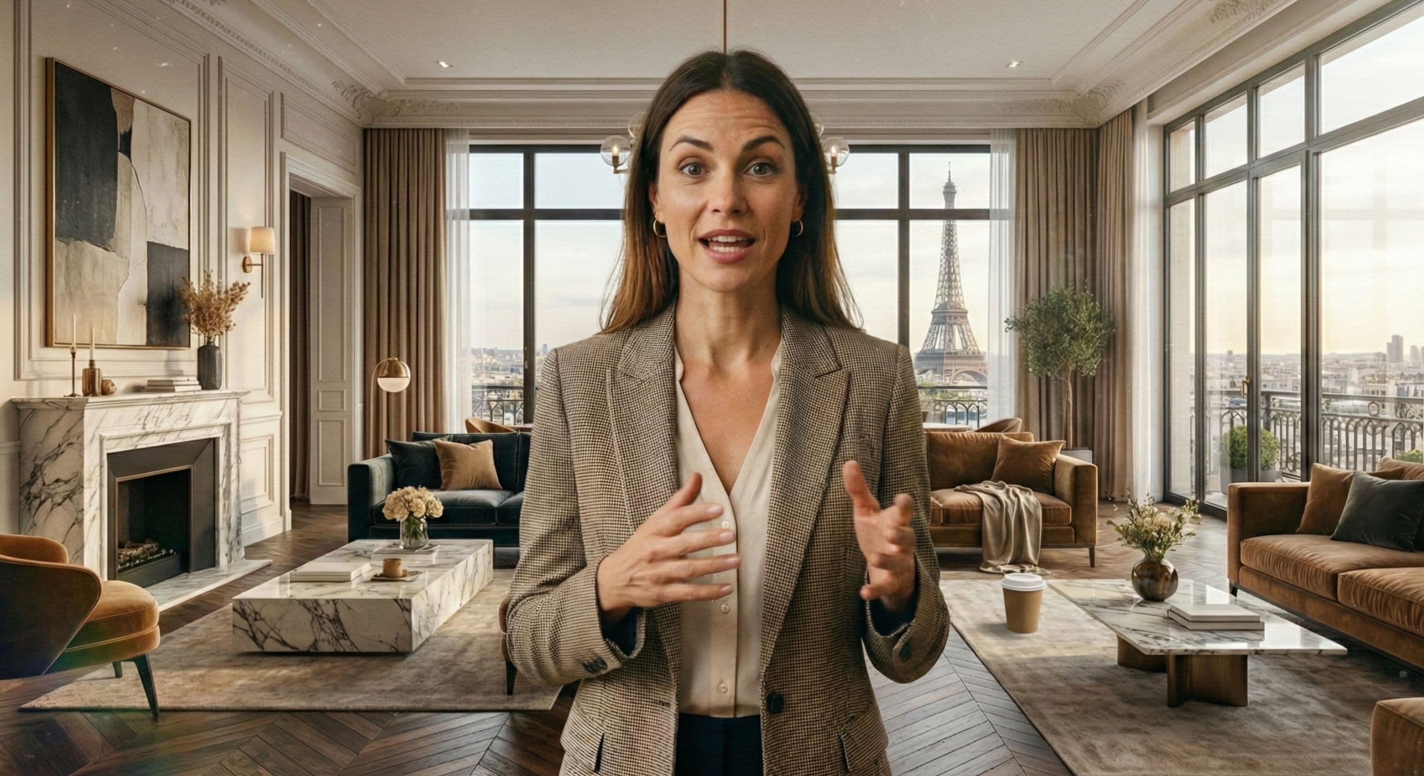 プロフェッショナルな不動産エージェントがAI動画作成ツールで物件リストを紹介