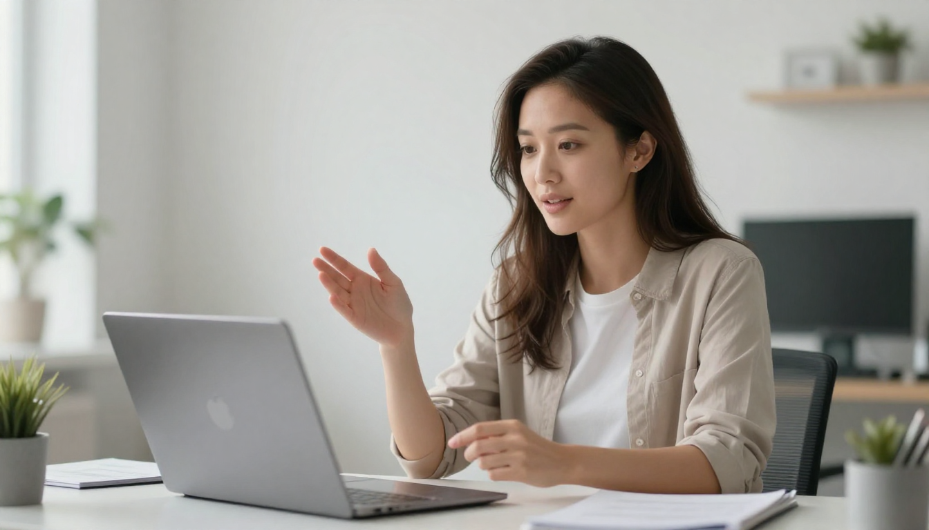 Woman in her 30s discussing arcads.ai pricing on video call in minimalist Scandinavian office, soft lighting - arcads.ai pricing