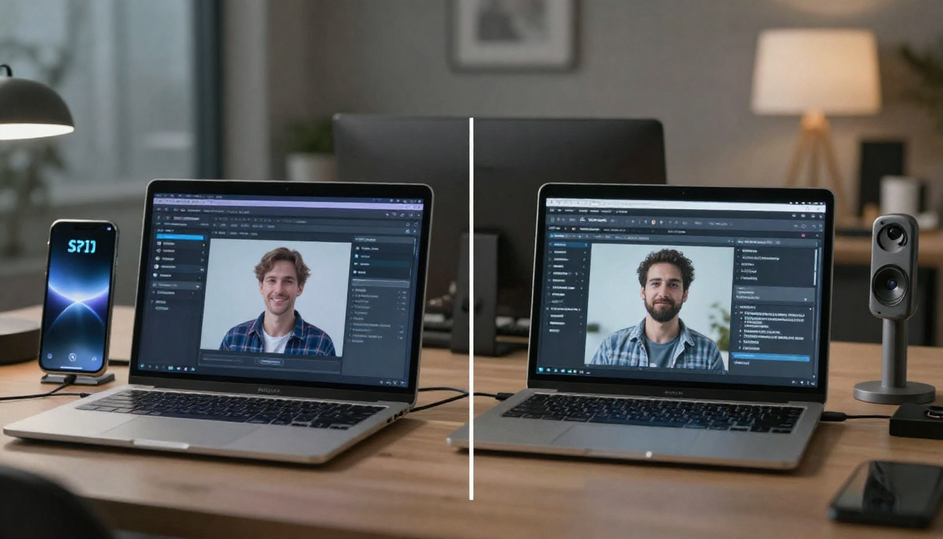 Tech reviewer comparing ai ai captain features side by side, multiple devices on desk, detailed analysis - ai ai captain