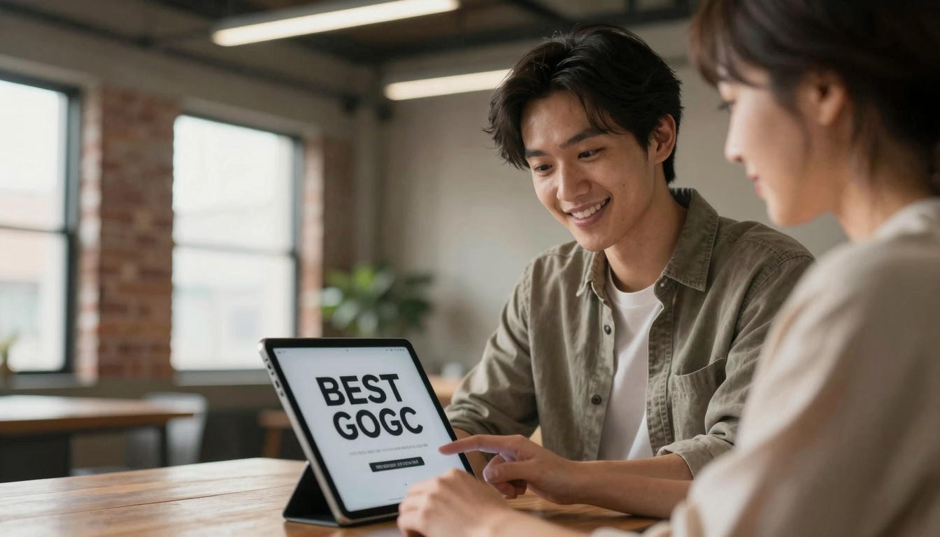 Creative director brainstorming best ugc video creation service for real estate marketing campaign ideas on tablet, industrial loft with exposed brick - best ugc video creation service for real estate marketing