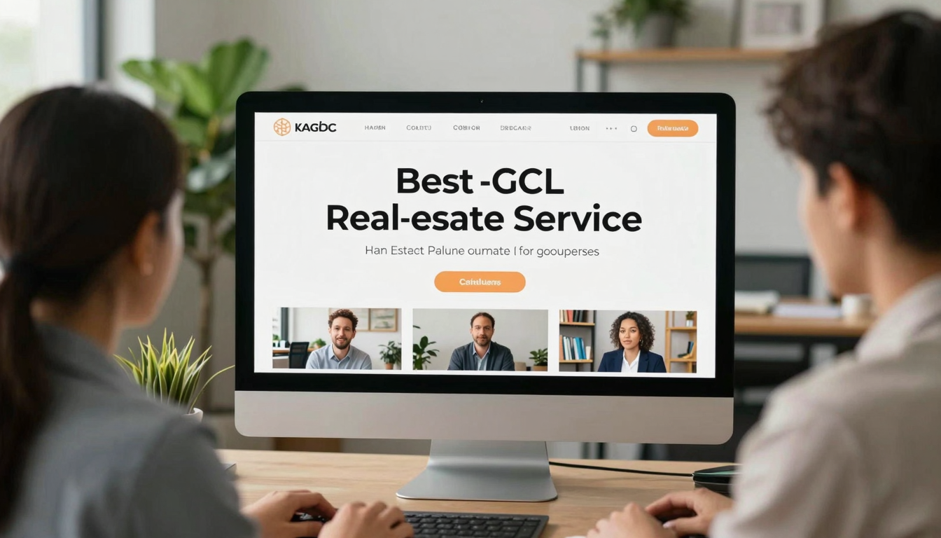 Creative team of two reviewing best ugc video creation service for real estate marketing output on shared screen, trendy office with plants - best ugc video creation service for real estate marketing
