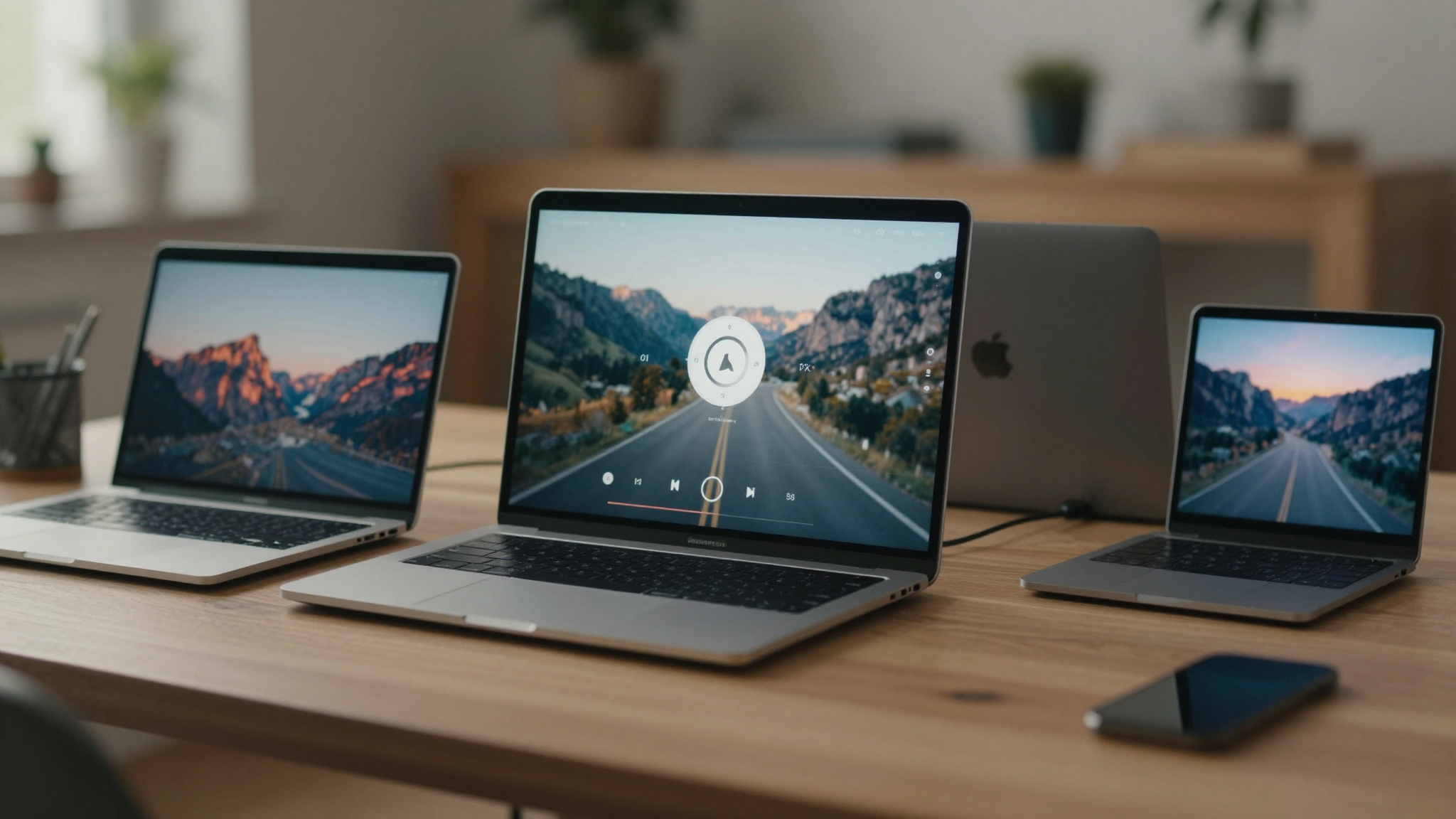 Tech reviewer comparing ad videography features side by side, multiple devices on desk, detailed analysis - ad videography
