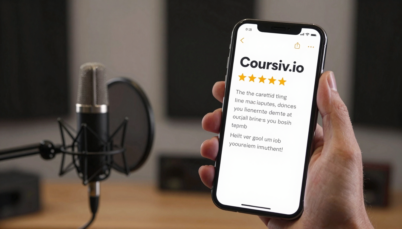 Male vlogger discussing coursiv.io reviews trends, home studio with acoustic panels, professional microphone - coursiv.io reviews